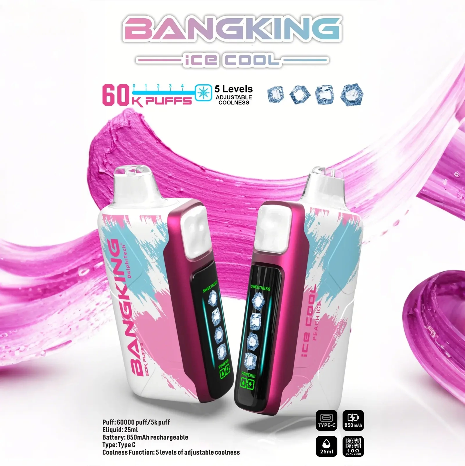 Bang King 60000 拋棄式電子煙|LED 螢幕顯示 × 五檔冰度調節|超長續航大容量・多款口味:圖片 10