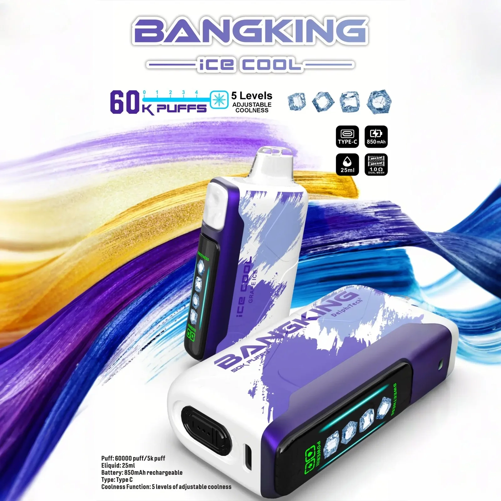 Bang King 60000 拋棄式電子煙|LED 螢幕顯示 × 五檔冰度調節|超長續航大容量・多款口味:圖片 8