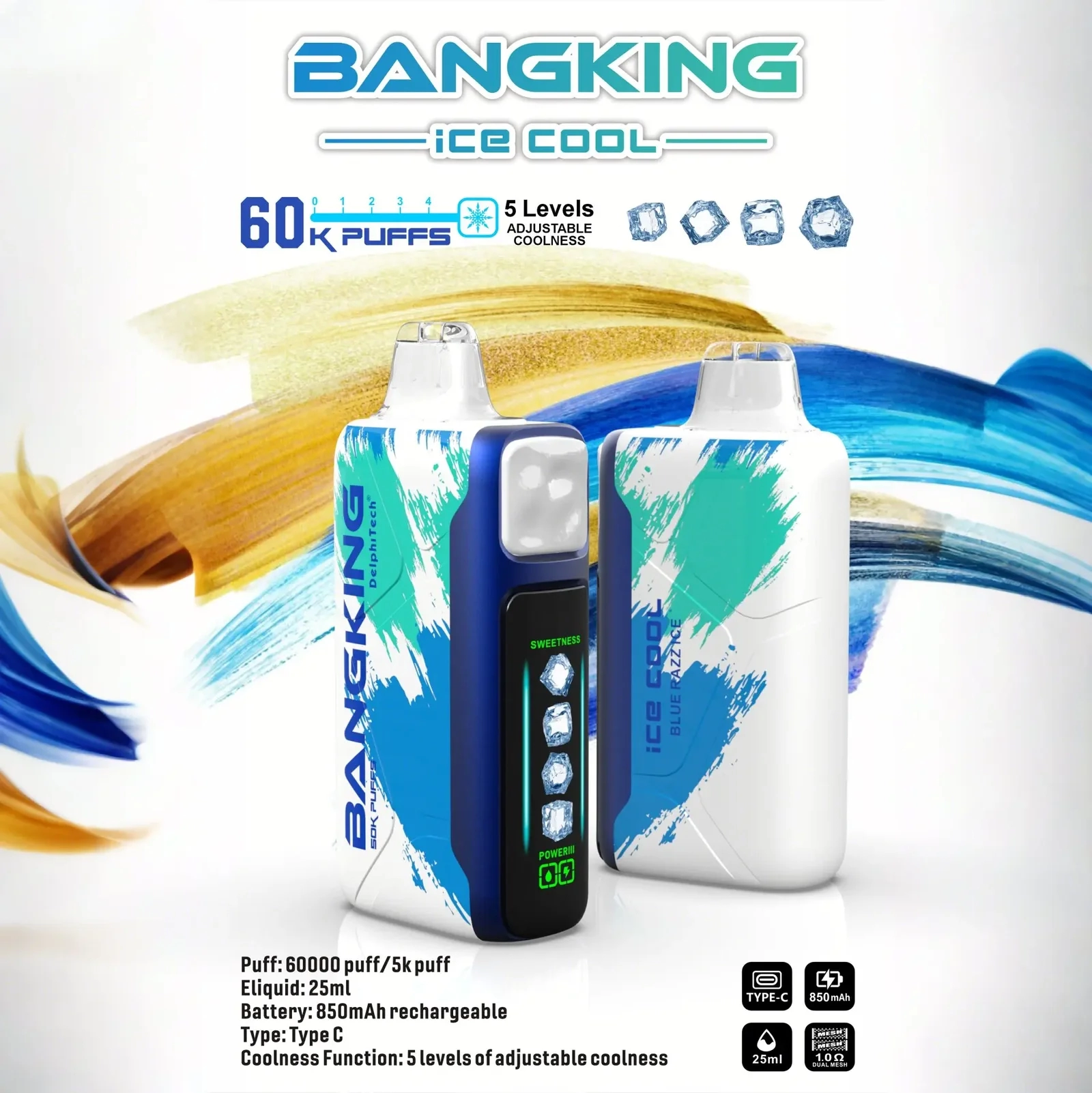 Bang King 60000 拋棄式電子煙|LED 螢幕顯示 × 五檔冰度調節|超長續航大容量・多款口味:圖片 6